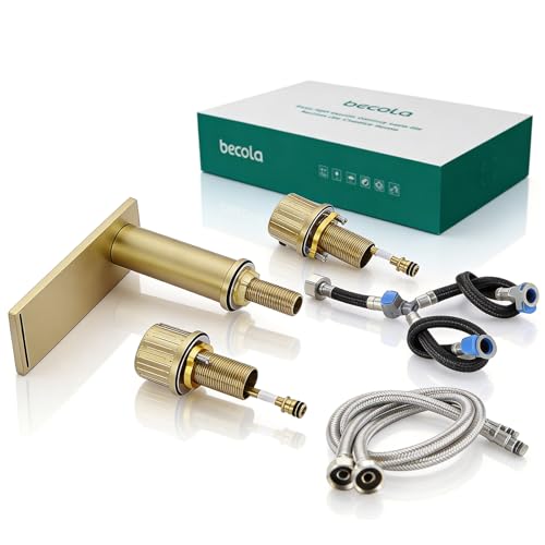becola Brushed Gold Bathroom Faucet 3 Hole, 8 inch Widespread Bathroom Faucet with Top Storage, Waterfall Bathroom Faucet,2-Handle Modern Vanity Faucet with Adjust Knobs and Two Supply Lines - color: Gold