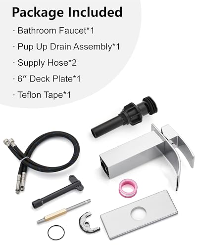 Midanya Waterfall Bathroom Faucet 1 Hole,Polish Chrome | with 24” Hoses,Pop Up Drain,6” Deck Plate,for 1 or 3 Hole Vanity,Lavatory,RV,Single Handle Bathroom Sink Faucet,NSF Certified - color: Chrome