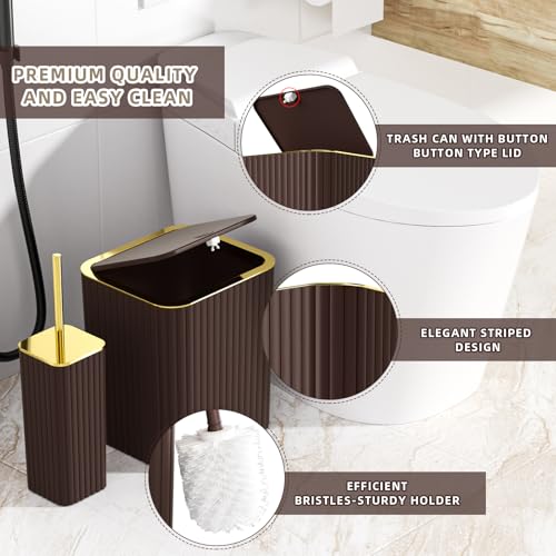 XLHOMO Bathroom Accessories Set - Gorgeous Bathroom Set, 10PC Brown Bathroom Accessories, Bathroom Accessory Set, Toilet Brush, Trash Can, Qtip Holder Dispenser & Soap Dispenser - size: Bath Set, style: Brown&Gold