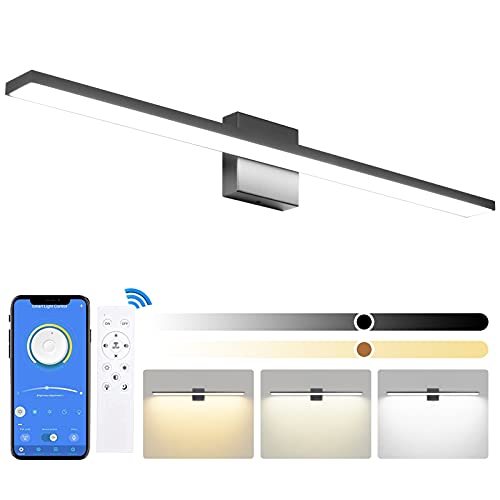 Ralbay 24in Dimmable Black Vanity Light with Remote Control Color Temperature Adjustable 20W Modern LED Bathroom Lighting Fixture - color: Black-Remote Control, size: 24 inch
