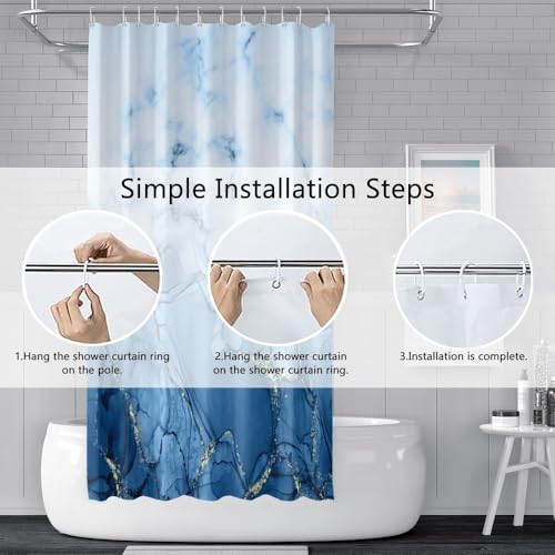 Light Blue Marble Stall Waterproof Shower Curtain 48x72 inches | RV Small Shower Curtain Set for Bathroom, Abstract Modern, Machine Washable, Easy to Install with Hooks, Ombre Light Blue - color: Light Blue, size: 48"W x 72"L (Pack of 1)