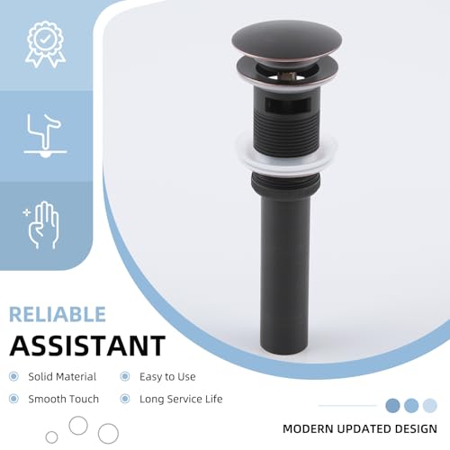 Angle Simple Bathroom Sink Stopper Oil-Rubbed Bronze, Pop Up Sink Drain | Only for Sink with Overflow Hole, Brass Stopper with Stainless Steel Tailpiece, Fit 1.61 to 2 Inches Diameter of Drain Hole - color: Oil-rubbed Bronze