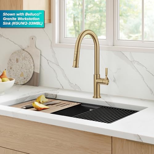 KRAUS Torak Pull Down Kitchen Faucet in Spot-Free Brushed Brass with 2 Function Sprayer, Pre-Attached Water Lines, and Mounting Hardware, KPF-2840SFBB - color: Spot Free Brushed Brass, style: Pull-Down Faucet