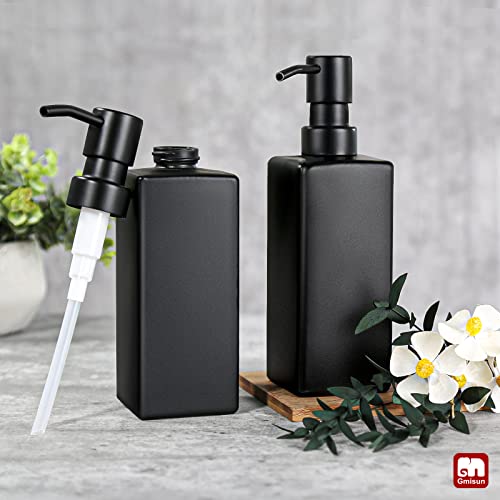GMISUN Black Soap Dispenser, Hand Soap Dispenser Bathroom, 12oz Glass Soap Dispenser with Stainless Steel Pump, Liquid Dish Soap Dispenser for Kitchen, Modern Bathroom/Kitchen Soap Dispenser Set - color: Black Bottle + Black Pump