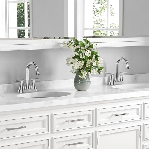 Bathroom Faucet, Hurran 4 inch Centerset 2-Handle Lead-Free, Chrome | Bathroom Sink Faucet with Pop-up Drain and Supply Lines, Stainless Steel Faucet for Vanity RV Restroom Laundry Outdoor Sink - color: Chrome