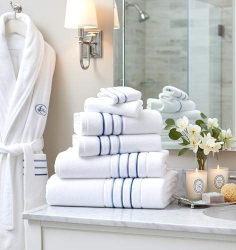 Bath Towels Set for Bathroom – Luxury 6-Piece Cotton Towels, Soft Absorbent & Quick Dry, 600 GSM Bath Towels for Bathroom, Hotel Spa Quality (White/Taupe, 6- Bath Towel Set) - color: White/Taupe
