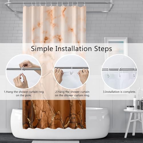 Brown Marble Stall Waterproof Shower Curtain 36x72 inches | RV Small Shower Curtain Set for Bathroom, Abstract Modern, Machine Washable, Easy to Install with Hooks, Ombre White Brown - color: Brown, size: 36"W x 72"L (Pack of 1)