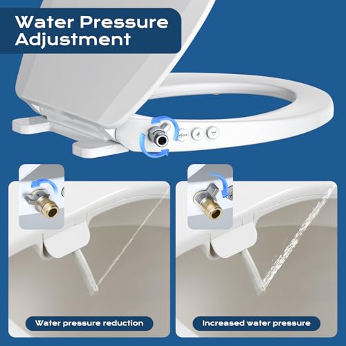 Clirass Bidet Toilet Seat, Soft Close Round Toilet Seat, Button control Feminine/Posterior Wash Switch, Knob Control Water Pressure,White Bidet Seat Attachment with Brass inlet - color: White, size: Round