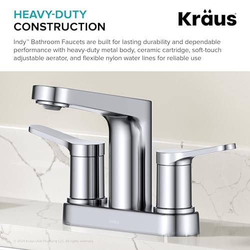 KRAUS Indy Centerset Bathroom Faucet in Chrome with 2 Handles, Pop Up Drain and Supply Lines, FUS14102CH - color: Chrome, style: Centerset