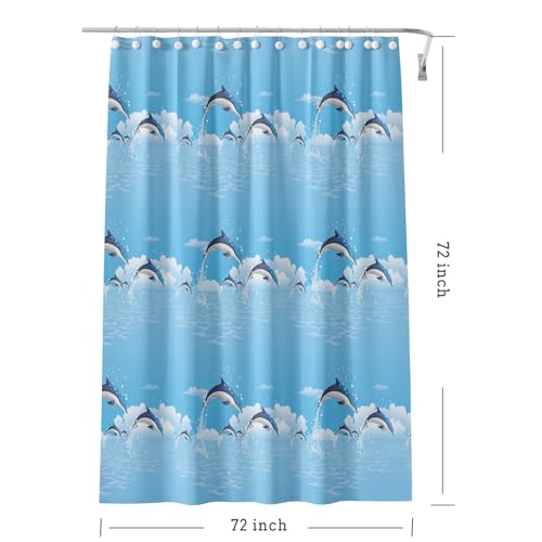 TIKABC Shower Curtain Liner, 4G PEVA Blue Dolphin Shower Liner, Plastic Waterproof Shower Curtains, 72x72 inch with Grommet Holes 3 Magnetic Weights - color: Blue Dolphin