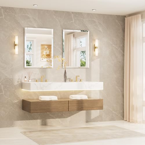 TETOTE 24" x 32" Rectangle Tempered Mirror with Frameless Beveled Edge for Vanity and Bathroom - size: 32"L x 24"W