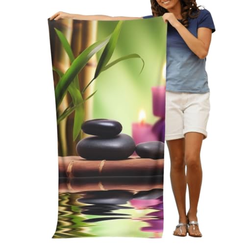Zen Stones and Bamboo Bath Towel Super Absorbent Beach Towels Microfiber Bathroom Towel 32 x 52 Inch - color: Zen Stones and Bamboo