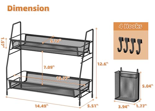 VITVITI 2-Tier Bathroom Organizer Countertop, Metal Wire Mesh Bathroom Counter Organizer Storage with Basket Hooks, Vanity Tray Shelf, Kitchen Spice Rack, Black - color: 2 Tier Large Black