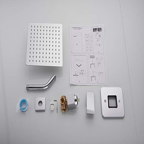 Chrome Shower Faucet GGStudy Single Function Shower Trim Kit with Rough-in Valve Shower Set Bath Rainfall Shower Faucet System 8inch Square Stainless Steel Metal Shower Head - color: Chrome, style: Square