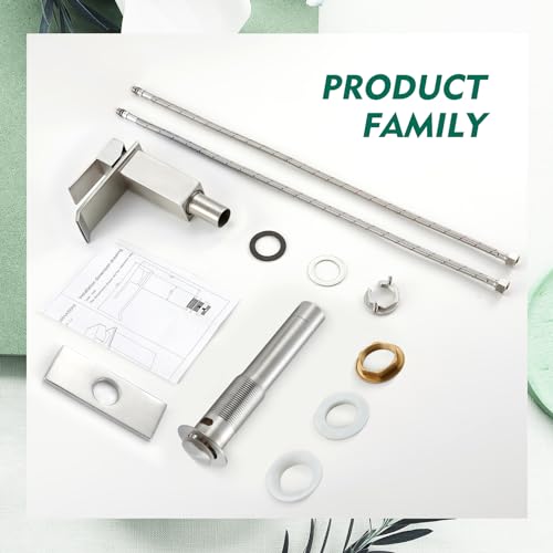 CREA Waterfall Bathroom Faucet 1 Hole,Brushed Nickel Bathroom Faucet Single Handle Bathroom Sink Faucet with Pop Up Drain Stopper/ 3 Hole Plate,Stainless Steel RV Vanity Faucet Basin Mixer Tap - color: Brushed, style: Wide Spout