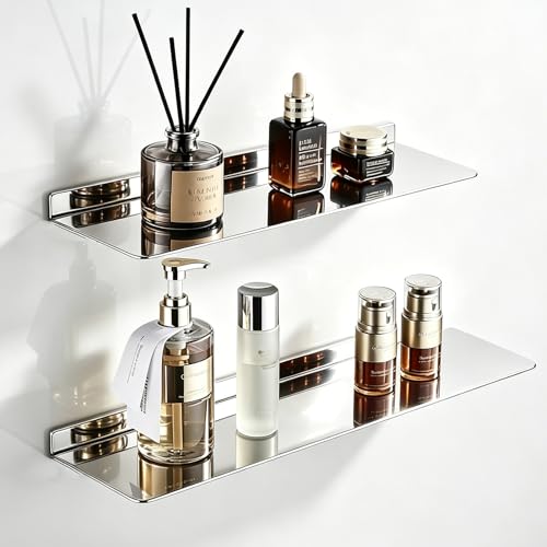 15.74 Inch Stainless Steel Floating Shelf Organiser Wall Mounted Bathroom Shelf Shower Caddy Brush Finish Simple Style Kitchen Shelf Sliver Chrome Finish - color: Sliver Chrome, size: 15.74 Inch