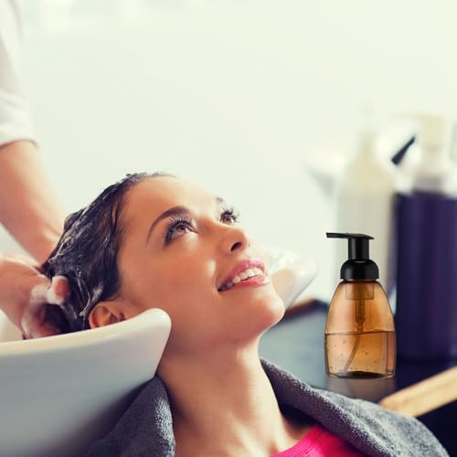 Nuenen 48 Pieces 8oz Foaming Soap Dispenser Refillable Foaming Pump Bottles Bulk Travel Hand Soap Dispenser Plastic Press Bottles Empty Containers for Shampoo Bathroom Commercial(Amber) - color: Amber