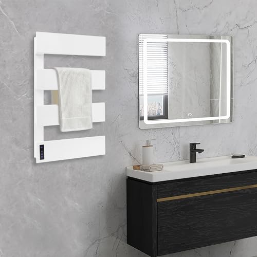 Electric Towel Warmer, Electric Towel Warmer Heater - Wall Mounted 4-Tier Heated Towel Rack with LED Screen, Bath Towel Dryer for Bathroom, 17.72 x 29.53 Inch (White) - color: White