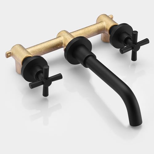 SUMERAIN Matte Black Bathroom Faucet, Wall Mount | 2 Cross Handles, 360°Swivel Spout, Rough-in Valve Included - color: Matte Black