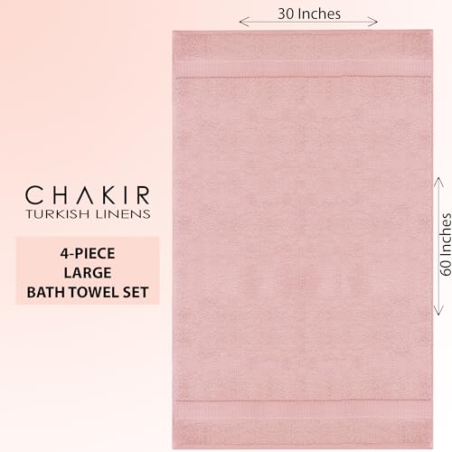 Chakir Turkish Linens 100% Cotton Premium Turkish Towels for Bathroom | 30'' x 60'' Large Bath Towels (4 Piece, Pink) - color: Pink