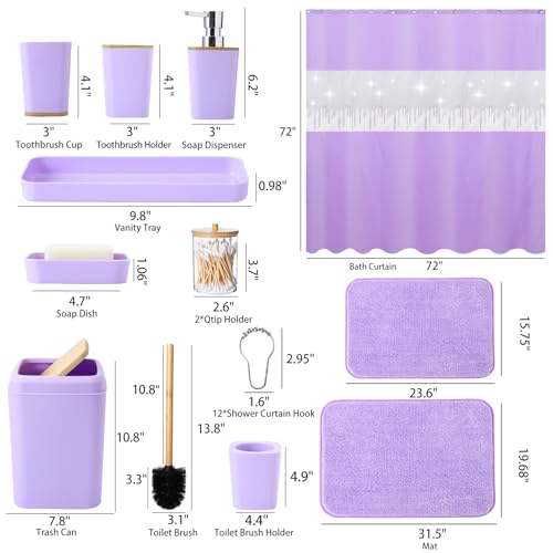 24PCS Bathroom Sets with Shower Curtain and Rugs,Bathroom Sets with Extra Soft and Absorbent Bath Rugs Purple Shower Curtain Set - size: Bath Set+Shower Curtain+Bath Rugs, style: Light Purple