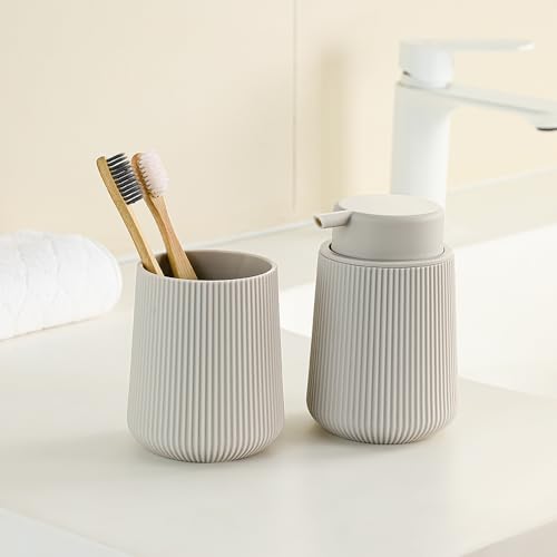 YAUKPH Beige Striped Toothbrush Holder | for Electric Toothbrushes Bathroom Organizer Cup for Toothpaste Kids & Adults - color: Beige Ribbed