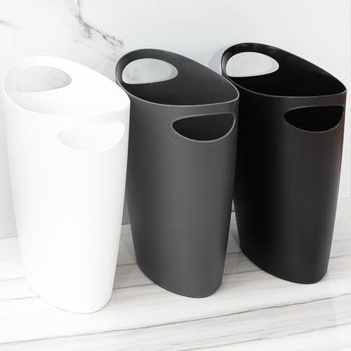 Superio Slim Bathroom Trash Can 2 Gallon Grey Plastic Small Compact Waste Basket for Bedroom, Dorm, Under Office Desk Dustbin - size: Grey