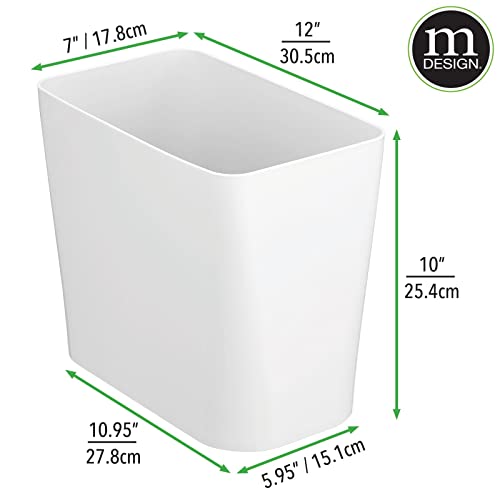 mDesign Plastic Small 3-Gallon Wastebasket, Trashcan Container Bin - for Bathroom, Bedroom, Kitchen, Home Office, Laundry Room - Holds Trash, Garbage, Waste - White - color: White