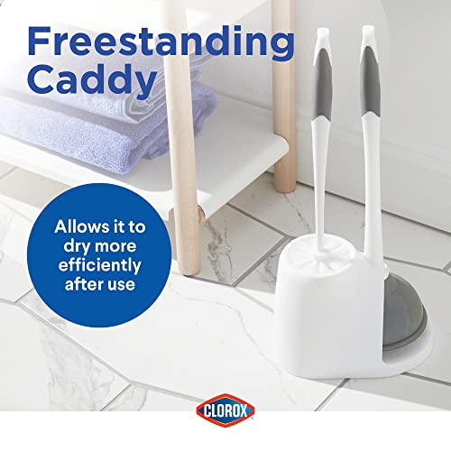 Clorox Toilet Plunger and Bowl Brush Combo Set with Caddy, 6.75" x 7" x 19.5", White/Gray, Pack of 2 - Plunger and Toilet Bowl Brush, Heavy Duty Plunger, Toilet Cleaning Brush, Freestanding Caddy - size: 2-Pack