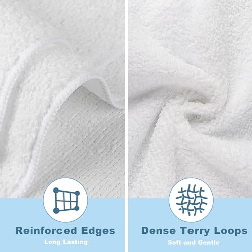 HOMEXCEL Microfiber Washcloths Towel Pack of 50, 12" x 12" Highly Absorbent and Soft Face Towels Wash Cloths for Bathroom, Gym, Hotel and Spa, Fast Drying Multi-Purpose Cleaning Cloth, White
