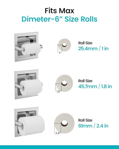 Recessed Toilet Paper Holder Brushed Chrome, in-Wall, 304 Stainless Steel | Inset Toilet Paper Holder, Spring-Free Pivoting Arm, Space-Saving Flush Mount, Fits Rolls up to 6 in - color: Brushed Chrome