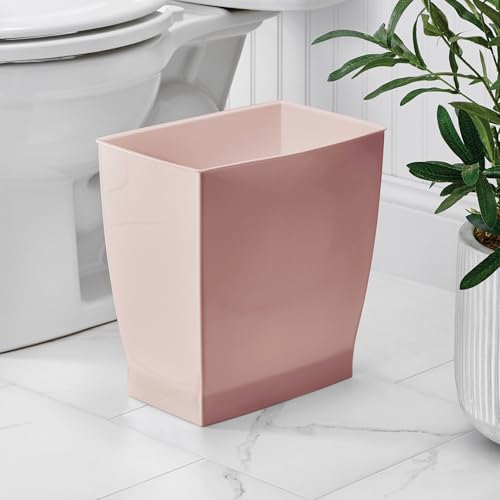 iDesign Small Plastic Bathroom Trash Can, Slim Rectangle Garbage Bin, Pink | Bedroom, Office, Dorm - color: Pink, style: Pack of 1