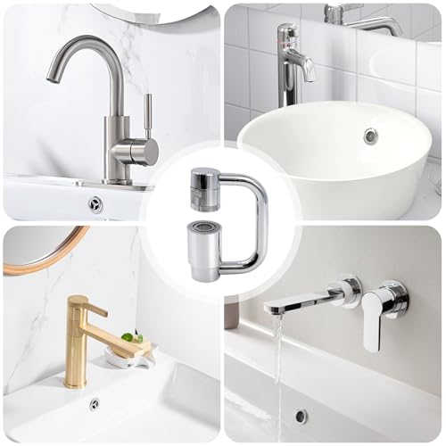 Universal Faucets, 360 Rotatable U Shaped Faucet Extender 2 Modes Adjustable Faucet Aerator Head Replacement for Bathroom Kitchen