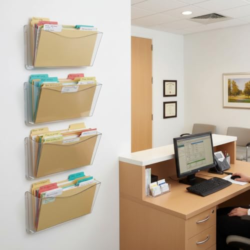 Azar Displays 250025 Clear Plastic Wall Mount File Holder with Hanging Hardware (4-Pack) - color: CLEAR, style: Screw Mount