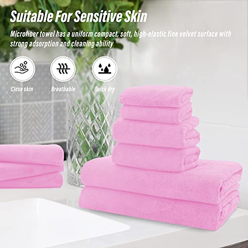 MOONQUEEN Ultra Soft Microfiber Coral Velvet Towel Set - Quick Drying - 2 Bath Towels, 2 Hand Towels, 2 Washcloths - Frozen Berry, 6 Pcs - color: Frozen Berry