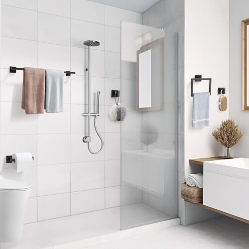 TQKAG Matte Black Bathroom Hardware Accessories Set 10 Pieces, 23.6" SUS304 Stainless Steel Towel Bar Set Wall Mounted Includes Single Towel Bar, Towel Ring, Toilet Paper Holder, Double Towel Hooks - color: Matte Black, size: 10-Pieces Set