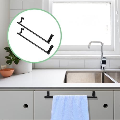 SHOWERORO 2pcs Black Stainless Steel Towel Bars No-Drill Over Door Towel Holders 36cm Large Bathroom and Kitchen Wall-Mounted Storage Racks