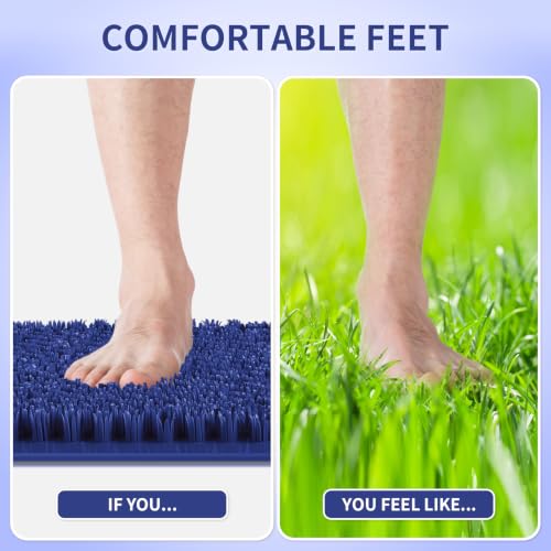 Yolife Shower Foot Scrubber Mat, Anti-Slip Bath Mat with Scrub Bristles, Soft Shower Foot Massager with Strong Suction Cups for Soothe Achy Feet (Navy Blue, 25.6" x 13.4") - color: Navy Blue, size: 25.6" x 13.4" (Rectangular)