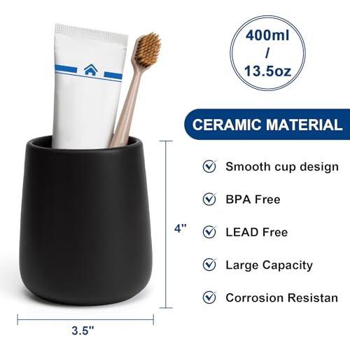 Bathroom Tumbler Cup Ceramic 2Pcs 13.5oz Reusable Toothbrush Cup 400ml, Toothbrush Holder Adequate for Your Bathroom (Black Brown) - color: Blackbrown, size: 2pcs