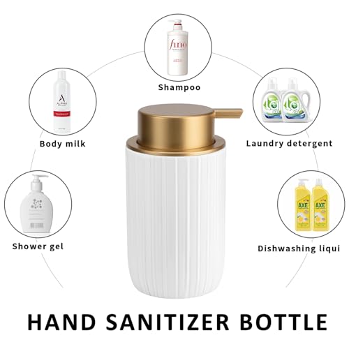 Soap Foaming Dispenser Ceramic with Easy-to-Press Pump Hand Foam Dispenser for Shampoo Bathroom Countertop 13.5 oz - color: Foam-stripes Goldwhite