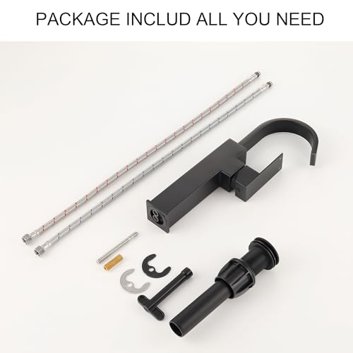 Matte Black Vessel Sink Faucet, Single Handle Tall Bathroom Faucet,Waterfall Bathroom Faucet Single Hole Lavatory Vanity Tap Single Hole Bar Sink Faucet with Pop Up Drain and Supply Lines,SL50044BK - color: Matte Black, size: Tall