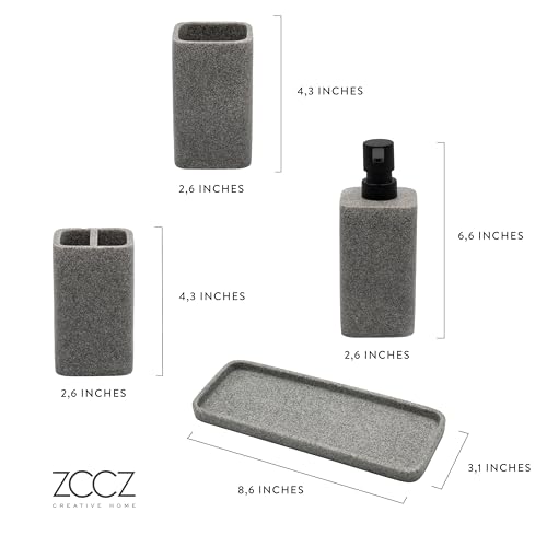 Bathroom Accessory Sets, 4 Pieces Bathroom Accessories Complete Set Vanity Countertop Accessory Set, Includes Lotion Dispenser Soap Pump, Tumbler, Toothbrush Holder and Tray (Grey) - color: Gray