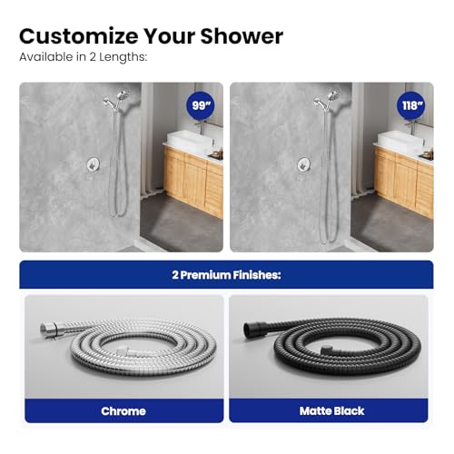 JOMOO Shower Hose, 99 Inch Extra Long Flexible Stainless Steel Handheld Showerhead Hose with Brass Insert and Nut, EPDM Inner Tube, Anti-Kink Chrome Bathroom Shower Head Hose Replacement - color: Chrome, size: 99 Inch