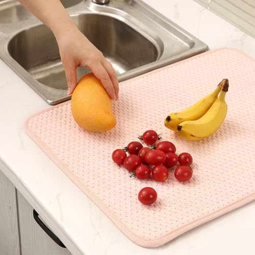 2 Pack Microfiber Dish Drying Mat for Kitchen Counter,Ultra Absorbent Dish Drainer Mat ,Dish Drying Pad , Dish Rack Mat 20×15 Inch (Dusty Pink)