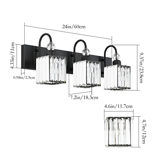 Ralbay Modern Crystal Black Vanity Light 3 Light Bathroom Light Fixtures Over Mirror Matte Black Crystal Bathroom Wall Lighting - color: Square-Black, size: 3-light