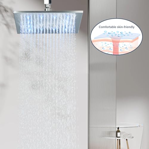 NeierThodore 12" LED Square Rainfall Shower Head Brushed Nickel Top Sprayer Shower Head Wall/Ceiling Mounted - color: Brushed Nickel, size: 12 Inch