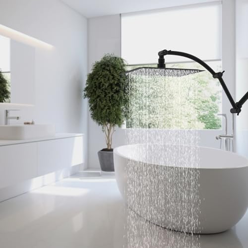 Hibbent All Metal 8'' Rain Shower Head, 16'' Extension Arm, Matte Black | cUPC Certified High Pressure Rainfall Showerhead with Solid Brass Adjustable Shower Head Extension Arm, Fixed Showerheads - color: Matte Black, style: Square 8''