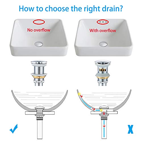 Bathroom Sink Drain Without Overflow with Strainer Basket Detachable Vessel Sink Lavatory Vanity Pop Up Drain Stopper Polished Chrome - color: Chrome, size: Without Overflow