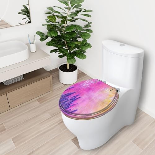 Round Toilet Seat Grunge Background pink blue orange Resin Toilet Seat Slow Quiet Close with Quick-Release Hinges Toilet Seat with Cover Easy to Clean Install - color: Multi3, size: 16.5"x14.5"