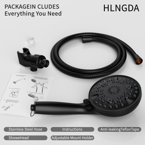High Pressure Rain Handheld Shower Head Set,Anti-clog Nozzles with Handheld Spray Combo,Fixed Showerhead 6-Mode,59 Inch Hose Bracket Teflon Tape Rubber Washers,Matte Black(MLJ-SC001SGN-2YHS) - color: MLJ-SC001SGN-2YHS